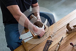 Woodwork project making three rustic wooden tea light candle holders