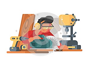 Woodworker man at workplace photo