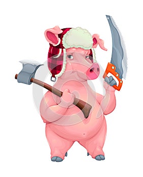 Woodworker pig with tools photo