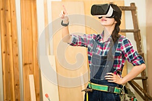 Woodworker touch screen with VR device photo