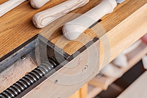 Woodworkin table for carpenters, iron srew and oak planes.