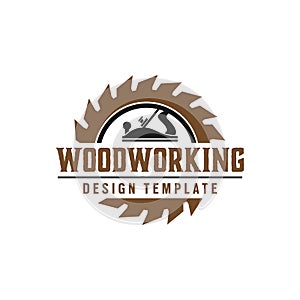 Woodworking gear logo design template vector element