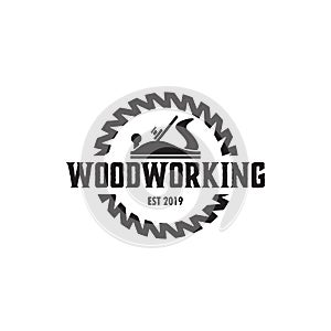Woodworking gear logo design template vector element isolated