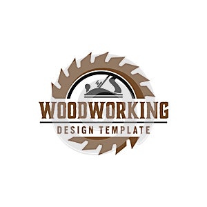 Woodworking gear logo design template vector element photo
