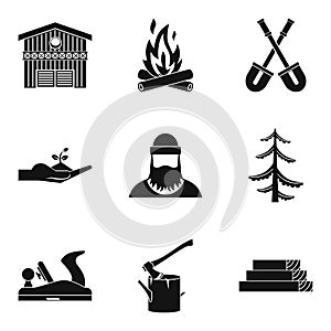 Woodworking icons set, simple style
