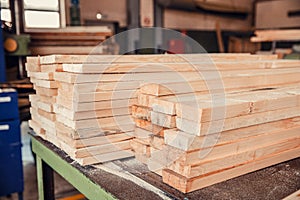 Woodworking, sawmill workshop for production and processing of wood, timber, planks