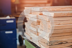 Woodworking, sawmill workshop for production and processing of wood, timber, planks