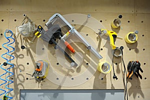 Woodworking tools placed on a stand  workshop at the fabricator lab