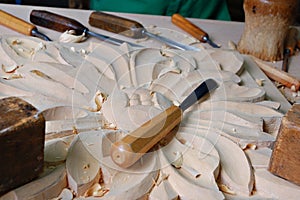 Woodworking tools with the wooden ornaments