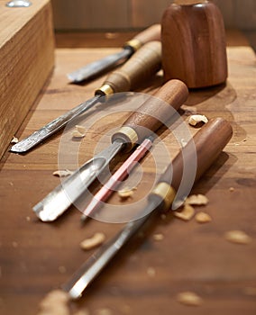 Woodworking Tools on Wooden Work Bench in Bavaria  Germany