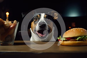 Woof & Chow: A Dog\'s Culinary Adventure with a Hamburger AI Generated Illustration