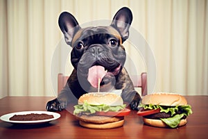 Woof & Chow: A Dog\'s Culinary Adventure with a Hamburger AI Generated Illustration