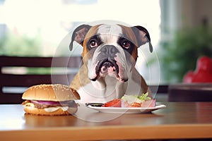 Woof & Chow: A Dog\'s Culinary Adventure with a Hamburger AI Generated Illustration