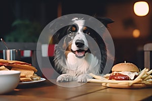 Woof & Chow: A Dog\'s Culinary Adventure with a Hamburger AI Generated Illustration