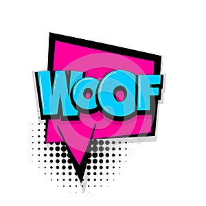 Woof comic text white background