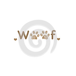 Woof text with paw print