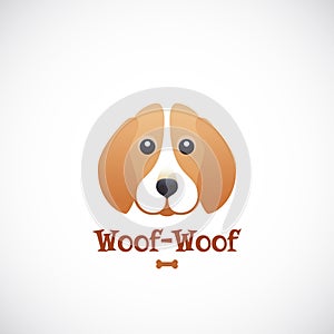 Woof-Woof Vector Sign Emblem or Logo Template. Cute Beagle Dog Face in Flat Style Concept. Good for Pets Care Programs