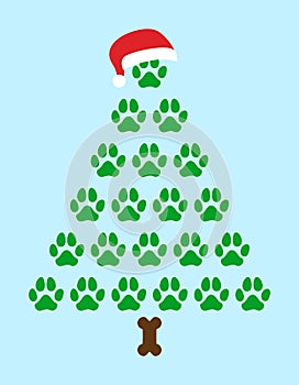 We woof you a merry Christmas - Christmas shaped dog and cat paws for gift tag.