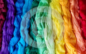 Wool for felting different colors of the rainbow