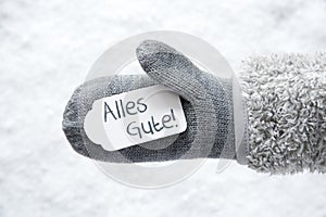 Wool Glove, Label, Snow, Alles Gute Means Best Wishes