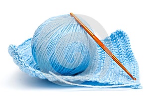 Wool knitting ball and crochet hook