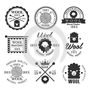 Wool labels and elements. Stickers, emblems
