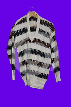 Wool male jumper with black and white stripes
