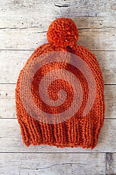 Wool orange pompom hat