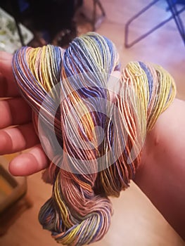 Wool spinning on old school spinningwheel