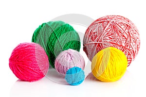 Wool yarn ball isolated on white.