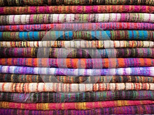 Woolen cloth of different colors in Nepali Bazaar.