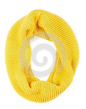Woolen scarf. Yellow scarf isolated on white background