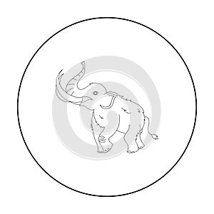 Woolly mammoth icon in outline style isolated on white background. Stone age symbol stock vector illustration.