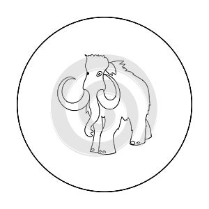 Woolly mammoth icon in outline style isolated on white background. Stone age symbol stock vector illustration.