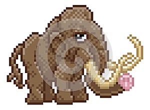 Woolly Mammoth Pixel Art Video Game Cartoon