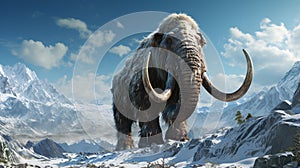 woolly mammoth, prehistoric animal in frozen ice age landscape. generative ai