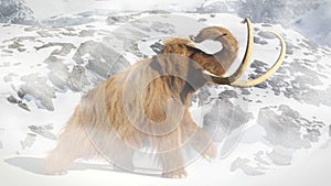 Woolly mammoth, prehistoric mammal in ice age landscape