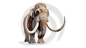 A woolly mammoth, prehistoric mammal isolated with shadow on white background. elephant mammoth. Generative Ai