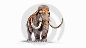 A woolly mammoth, prehistoric mammal isolated with shadow on white background. elephant mammoth. Generative Ai