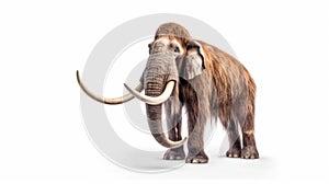 A woolly mammoth, prehistoric mammal isolated with shadow on white background. elephant mammoth. Generative Ai