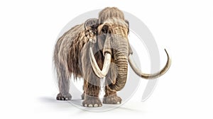 A woolly mammoth, prehistoric mammal isolated with shadow on white background. elephant mammoth. Generative Ai