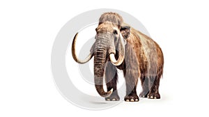 A woolly mammoth, prehistoric mammal isolated with shadow on white background. elephant mammoth. Generative Ai