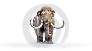 A woolly mammoth, prehistoric mammal isolated with shadow on white background. elephant mammoth. Generative Ai