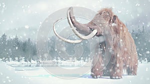 Woolly mammoth, prehistoric mammal in snowy ice age landscape