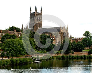 Worcester Cathedral and the River Severn, England UK