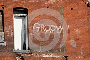 WORCESTER MA, GROOVY Graffiit on closed up buidling,