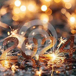 The word 2024 number of new year new chapter and begining with sparkler background