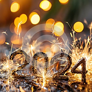 The word 2024 number of new year new chapter and begining with sparkler background