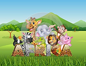 Word Africa with cartoon wild animal