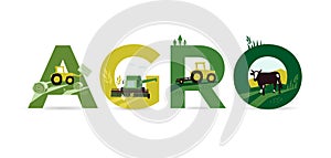 Word AGRO about Agriculture. Template for banner, annual report photo
